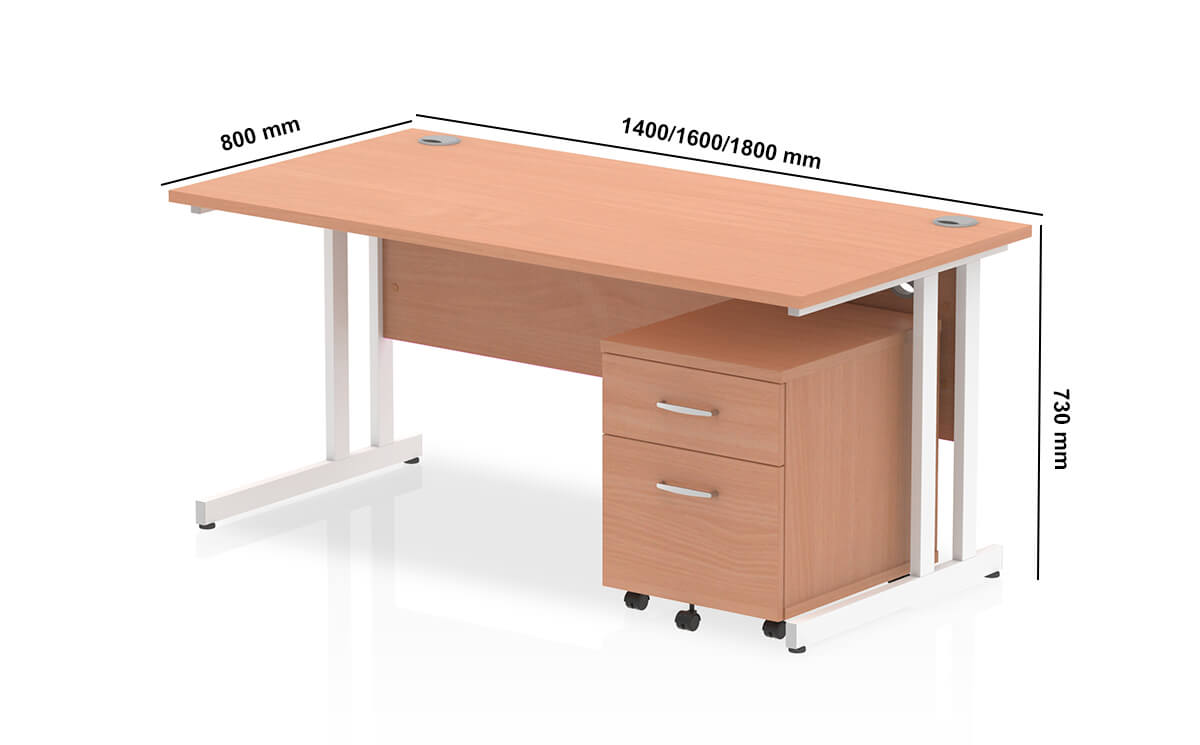 Imara 3 Straight Desk With Mobile Pedestal And Cantilever Legs Dimensions Image 1