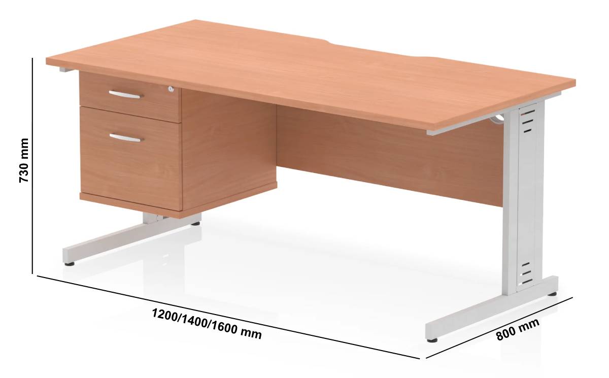 Imara 6 Straight Desk With With Single Fixed Pedestal Dimensionss Image