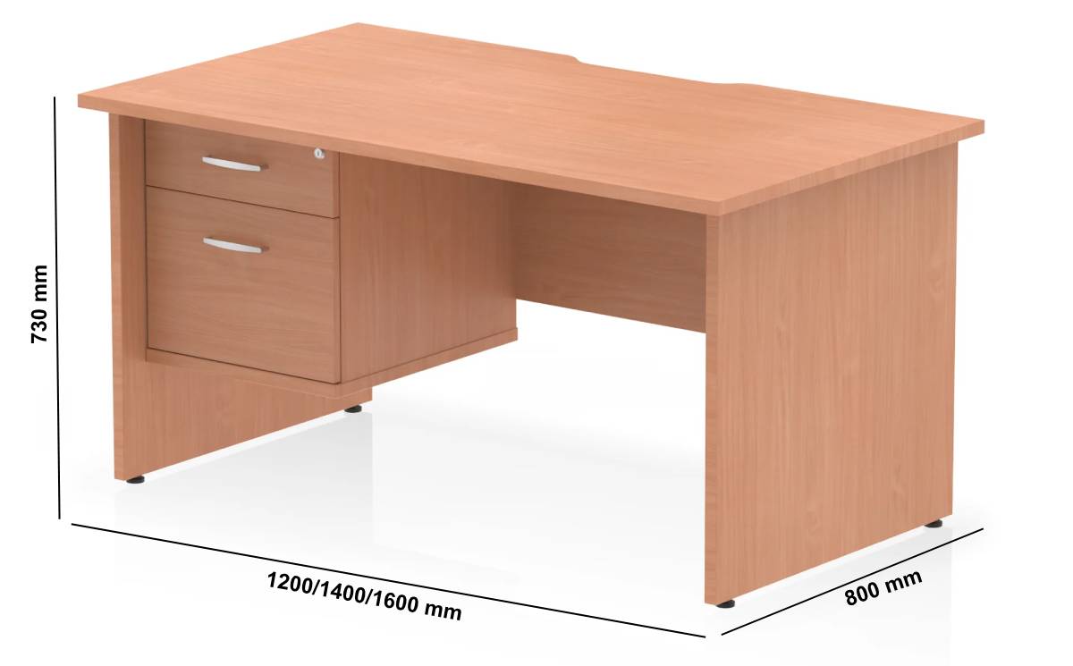 Imara 7 Straight Desk With Panel Legs & Fixed Pedestal Dimenstion Image