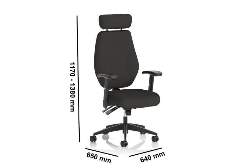 Ness High Back Black Fabric Ergonomic Office Chair With Arms And Headrest Dimensions Img