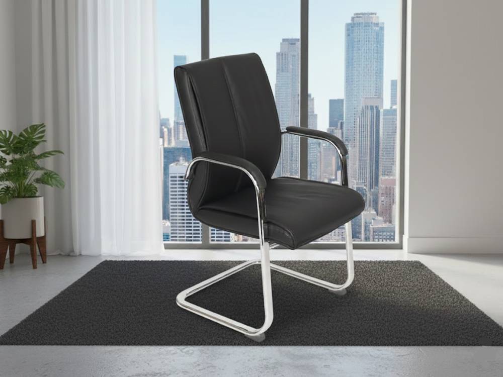 Milena 1 Black Faux Leather Meeeting Room Chir With Chrome Cantilever Frame Main Image Milena 1 Black Faux Leather Meeeting Room Chir With Chrome Cantilever Frame Main Image